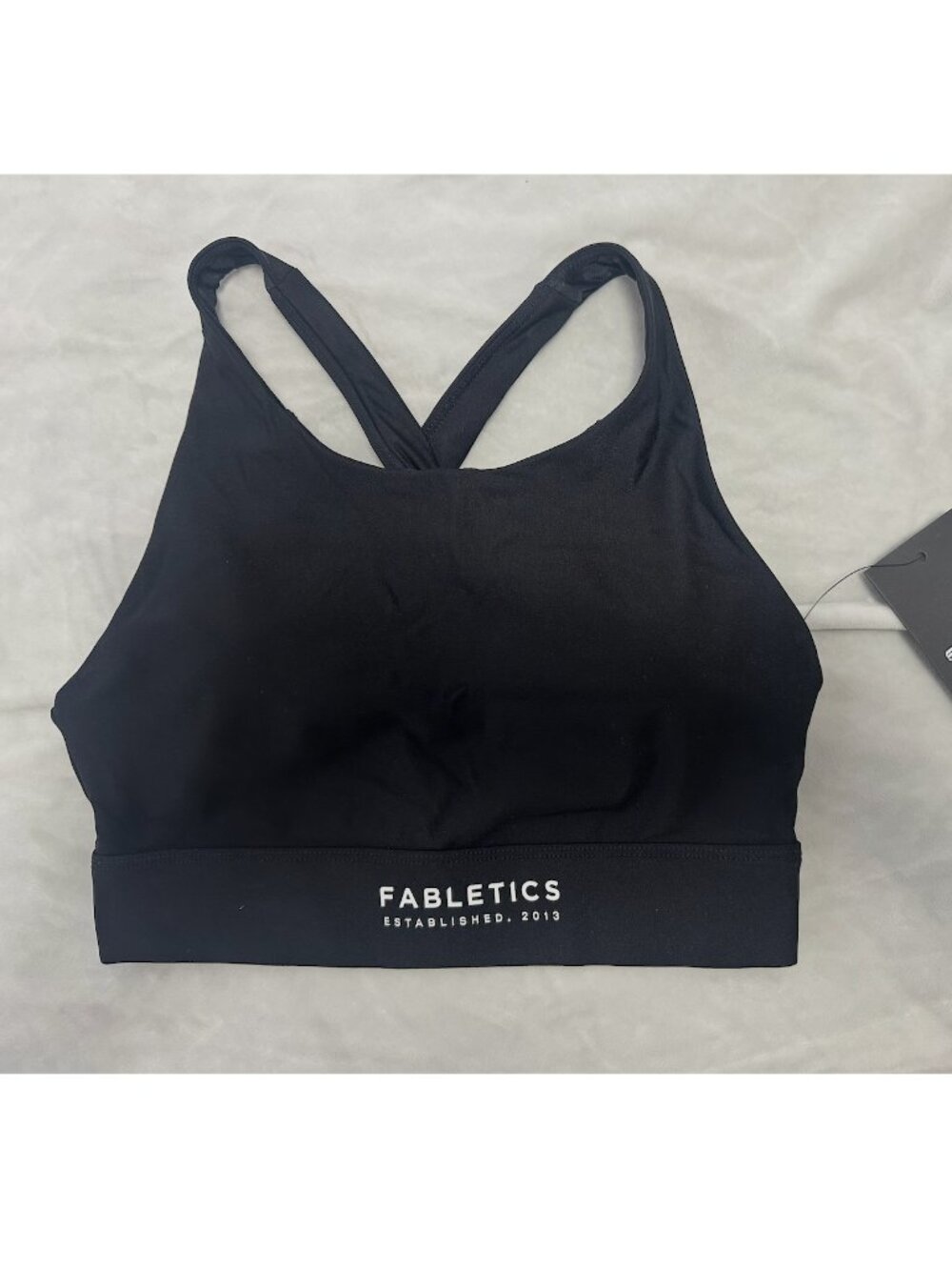 NWT Fabletics Black Logo Band Crisscross Sports Bra - Size XS